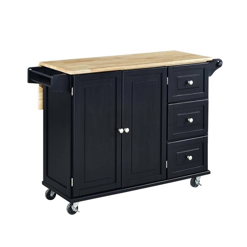 3-Drawer Drop Leaf Kitchen Cart with Wood Top by Homestyles