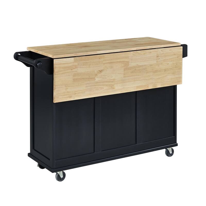 3-Drawer Drop Leaf Kitchen Cart with Wood Top by Homestyles