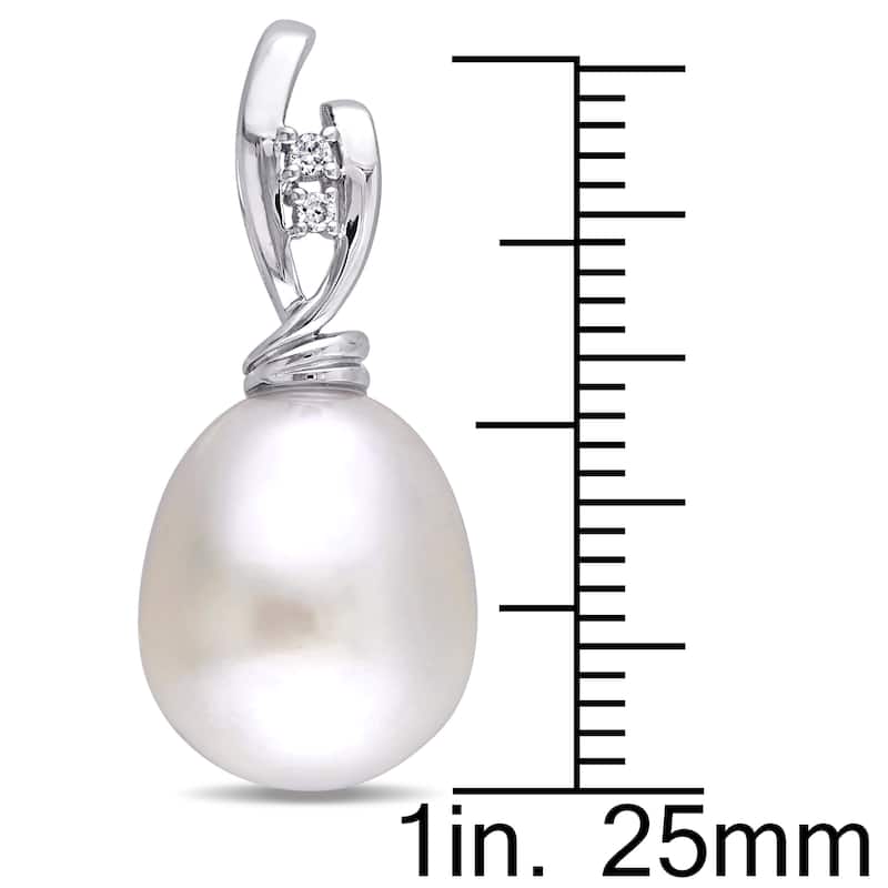 Miadora Signature Collection 14k White Gold White Cultured South Sea Pearl and Diamond Accent Twist Drop Earrings (11-11.5 mm)