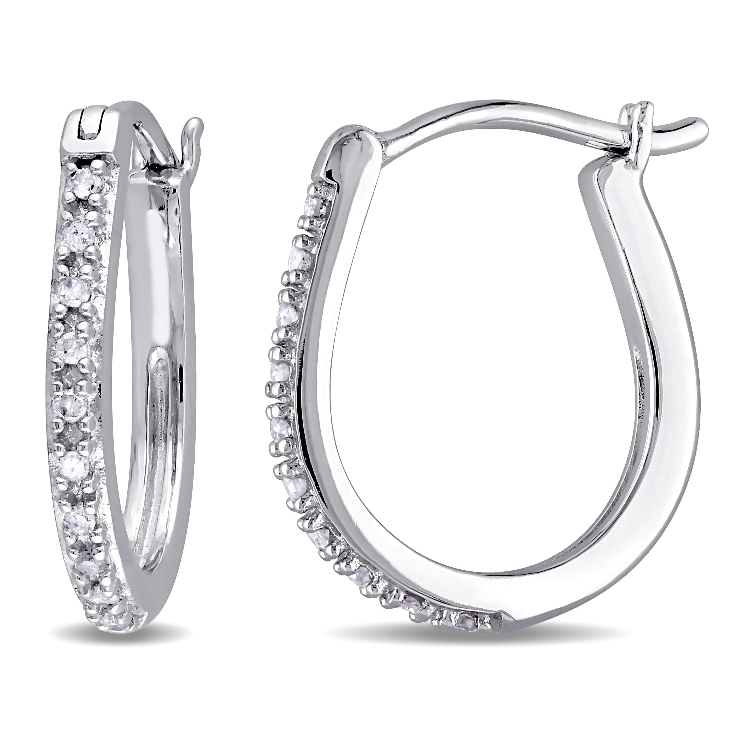 Miadora 10k White Gold 1/10ct TDW Diamond Hoop Earrings