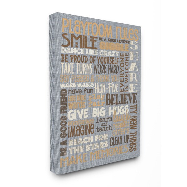 Shop Playroom Rules' Denim Feel Typographic Stretched Canvas Wall Art