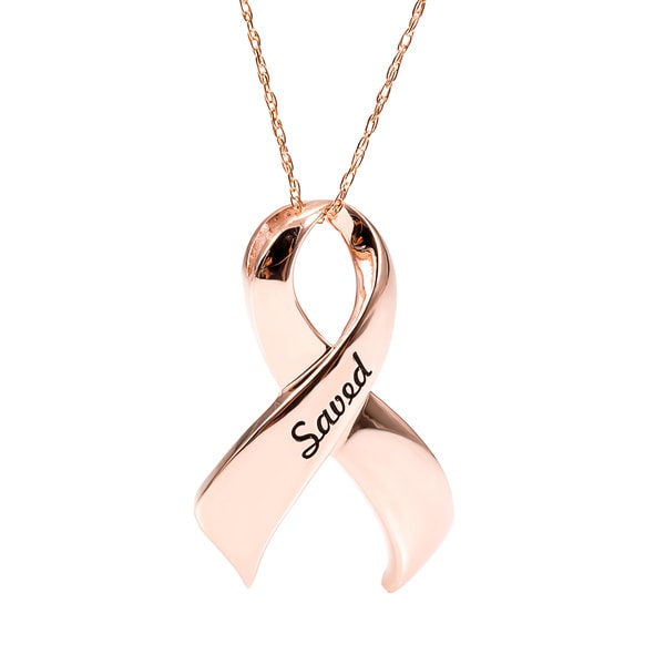 Shop 10k Rose Gold Cancer Ribbon Sentiment Pendant with 18inch Chain