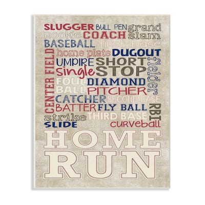 Baseball Typography Red. White and Blue Wood Wall Plaque Art