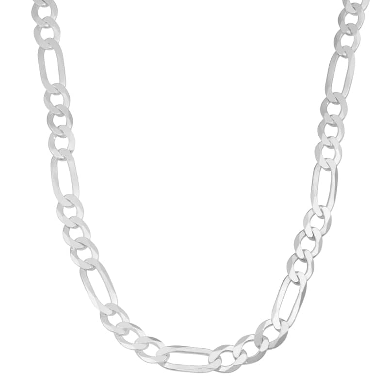 Fremada Italian Rhodium Plated Sterling Silver Solid Men's 6.7-mm Figaro Link Necklace