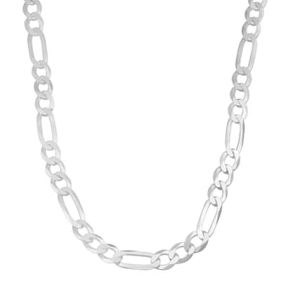 Fremada Italian Rhodium Plated Sterling Silver Solid Men's 6.7-mm Figaro Link Necklace