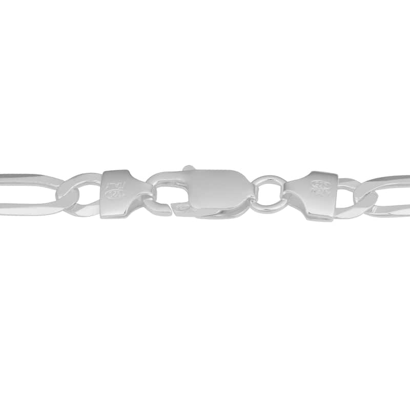 Fremada Italian Rhodium Plated Sterling Silver Solid Men's 6.7-mm Figaro Link Necklace