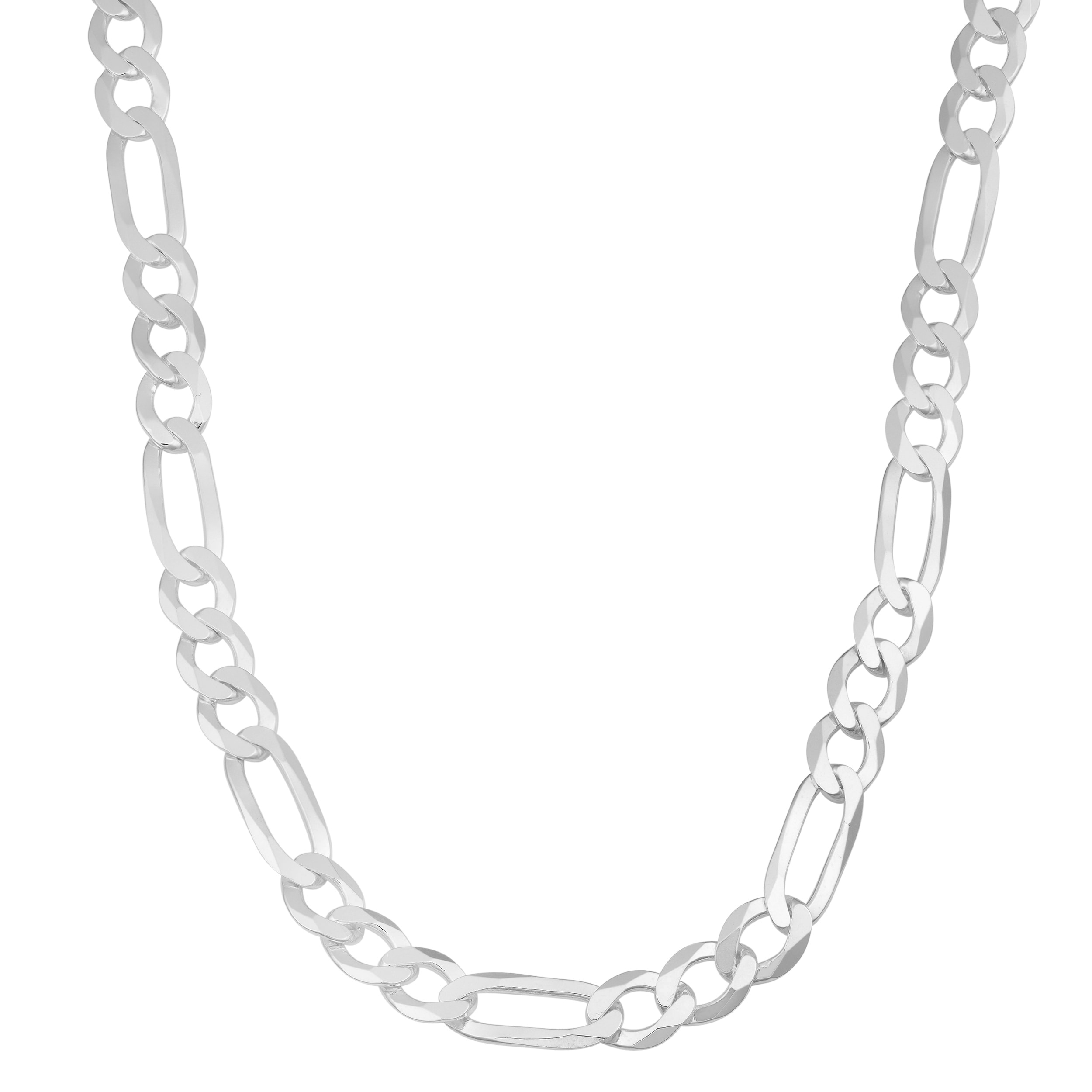 Au Naturale Italian Rhodium Plated Sterling Silver Solid Men's 6.7-mm Figaro Link Necklace