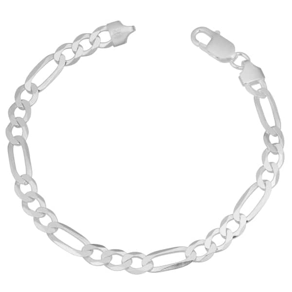 slide 1 of 3, Fremada Italian Rhodium Plated Sterling Silver Solid Men's 6.7-mm Figaro Link Bracelet (8.5 inches)