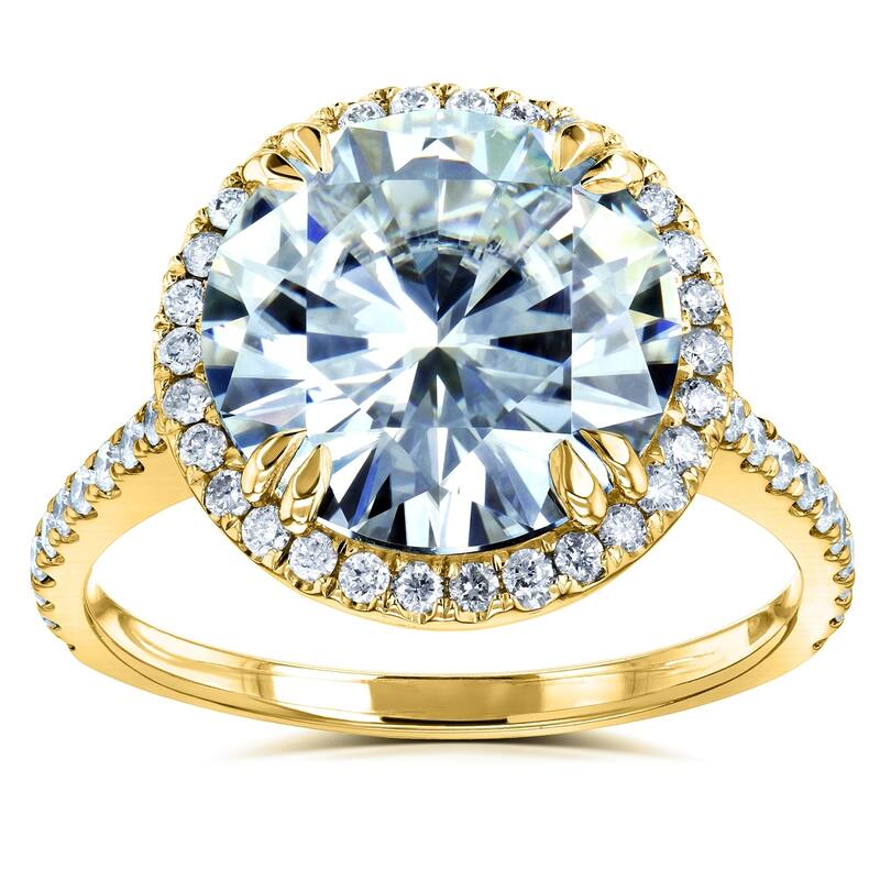 Kobelli 5.15 Carats Moissanite and Diamond 14k Solid Yellow Gold Round Halo Cathedral Ultra Grand Engagement Ring