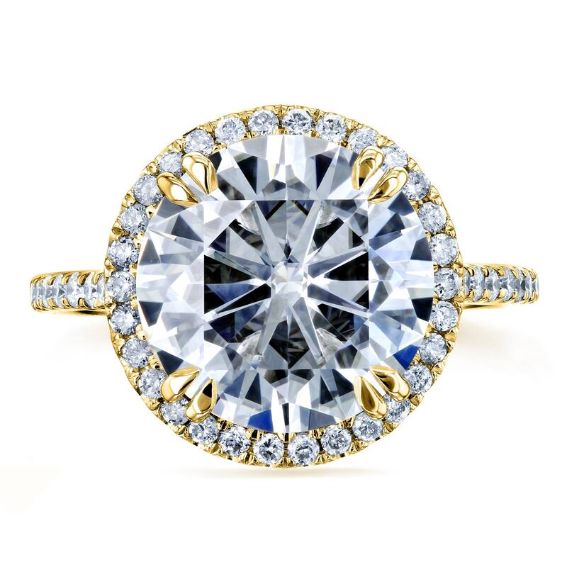 Kobelli 5.15 Carats Moissanite and Diamond 14k Solid Yellow Gold Round Halo Cathedral Ultra Grand Engagement Ring