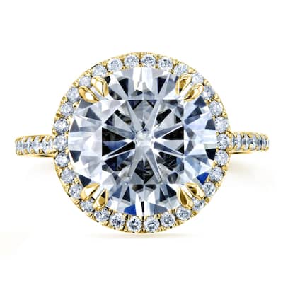 Kobelli 5.15 Carats Moissanite and Diamond 14k Solid Yellow Gold Round Halo Cathedral Ultra Grand Engagement Ring