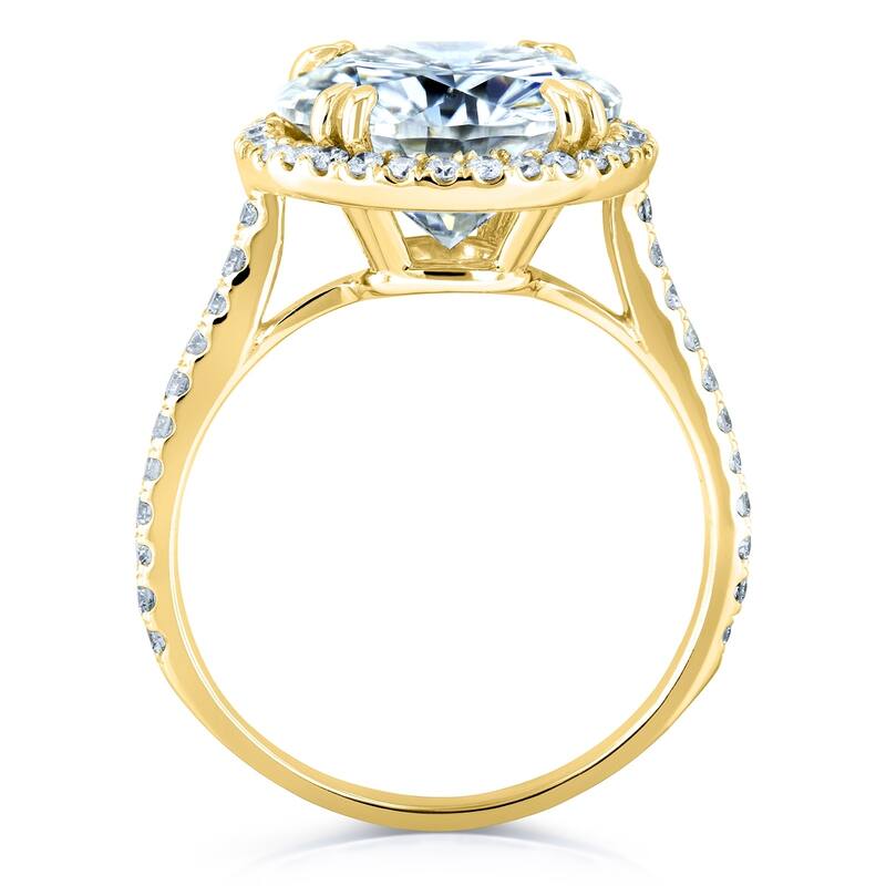 Kobelli 5.15 Carats Moissanite and Diamond 14k Solid Yellow Gold Round Halo Cathedral Ultra Grand Engagement Ring