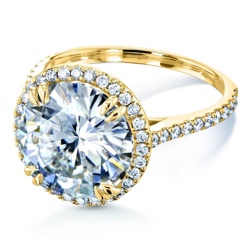 Kobelli 5.15 Carats Moissanite and Diamond 14k Solid Yellow Gold Round Halo Cathedral Ultra Grand Engagement Ring