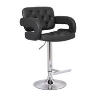 Porch & Den Coal Creek Black Button-tufted Leather Upholstered Modern Adjustable Bar Stool