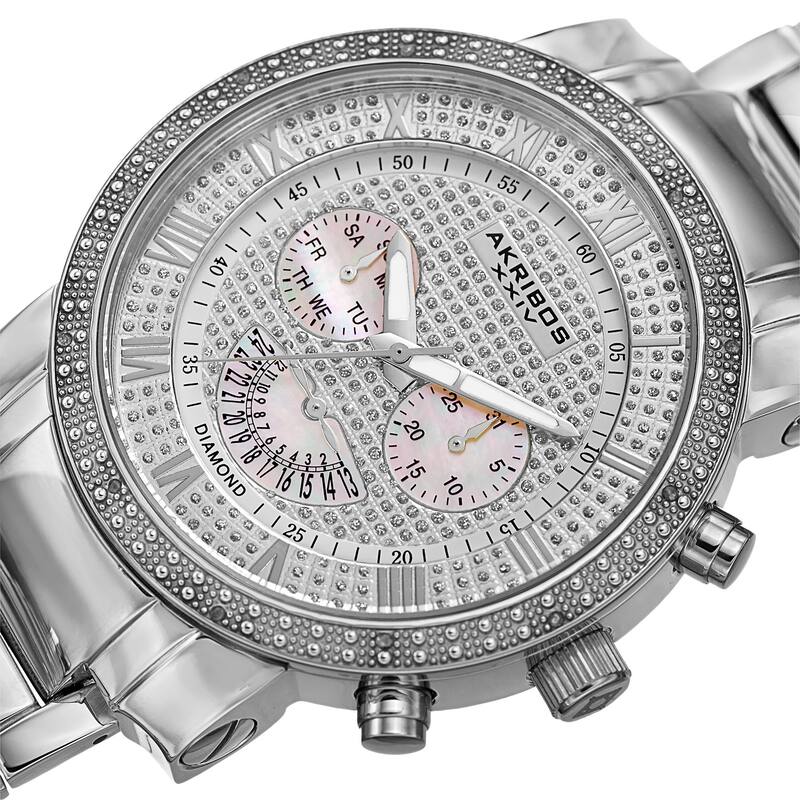 Akribos XXIV Men's Swiss Quartz Dazzling Retrograde Dual-Time Stainless Steel Bracelet Watch - silver