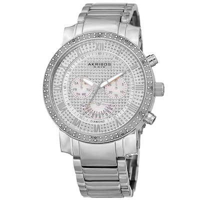 Akribos XXIV Men's Swiss Quartz Dazzling Retrograde Dual-Time Stainless Steel Bracelet Watch - silver