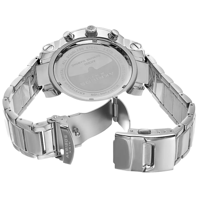 Akribos XXIV Men's Swiss Quartz Dazzling Retrograde Dual-Time Stainless Steel Bracelet Watch - silver