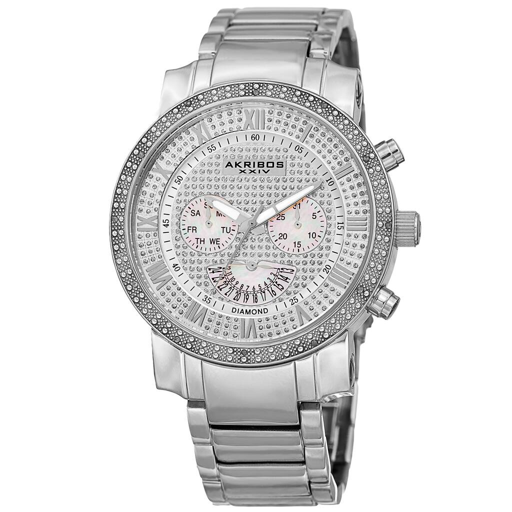 Akribos XXIV Men's Swiss Quartz Dazzling Retrograde Dual-Time Stainless Steel Bracelet Watch - silver