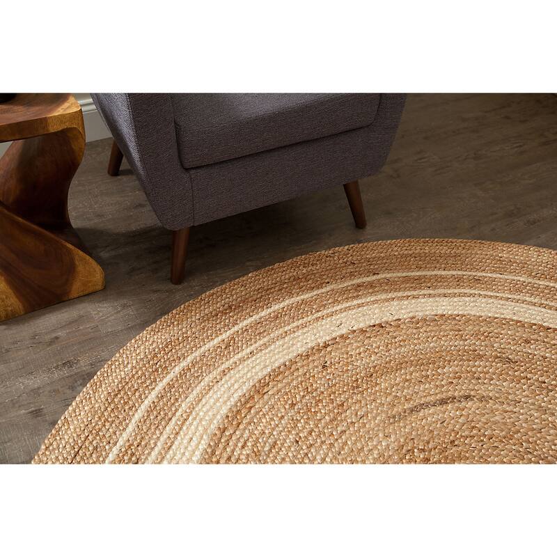 Jani Tara Ivory Rings Jute Rug - Kerala Jute Design, Sunshine Color, 6 Feet