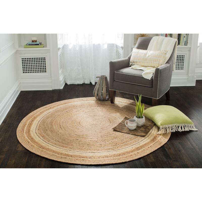 Jani Tara Ivory Rings Jute Rug - Kerala Jute Design, Sunshine Color, 6 Feet