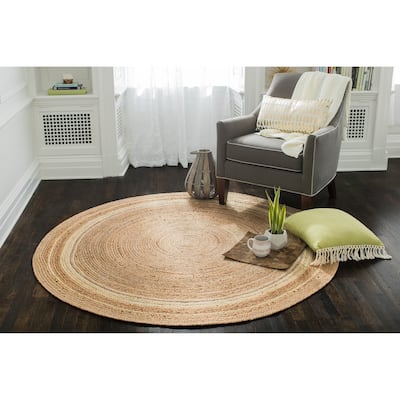 Jani Tara Ivory Rings Jute Rug - Kerala Jute Design, Sunshine Color, 6 Feet