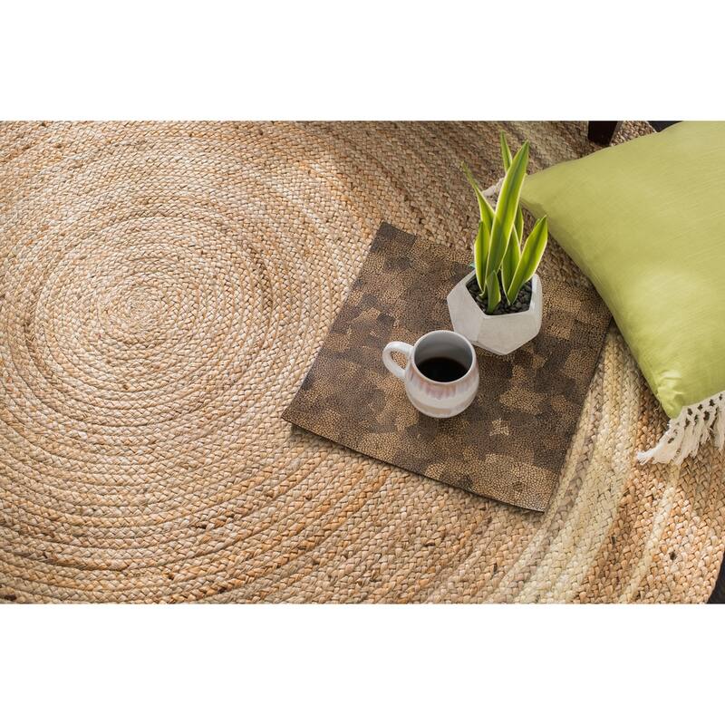 Jani Tara Ivory Rings Jute Rug - Kerala Jute Design, Sunshine Color, 6 Feet