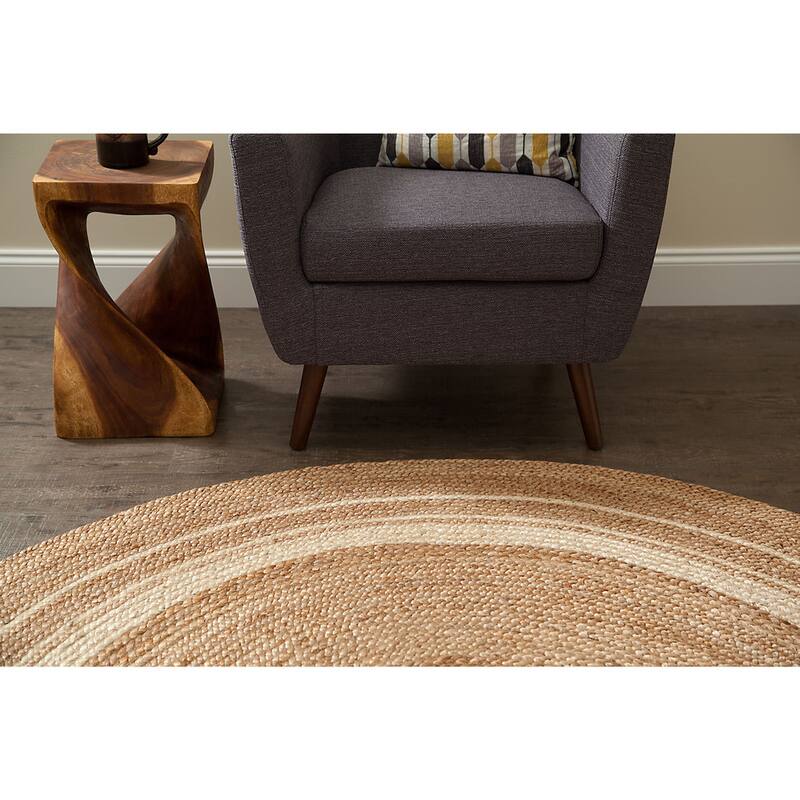 Jani Tara Ivory Rings Jute Rug - Kerala Jute Design, Sunshine Color, 6 Feet