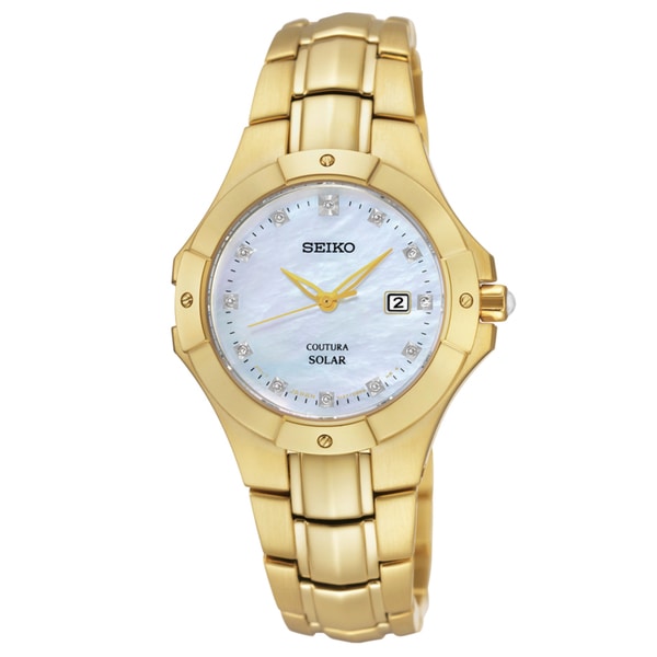 Seiko Women's SUT168 Coutura Gold-tone Mother of Pearl Solar Watch ...