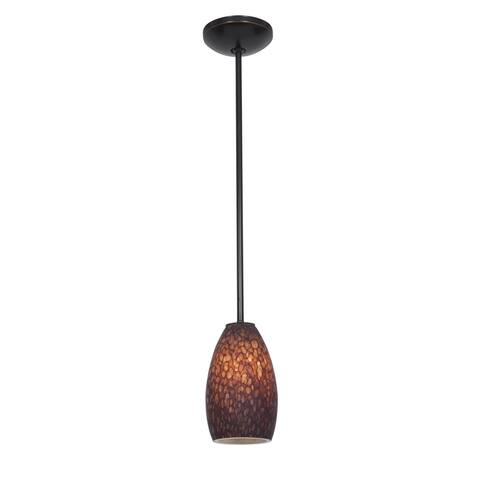Access Lighting Champagne Bronze Integrated LED Rod Pendant, Brown Stone Shade