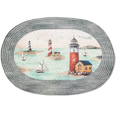 Multicolor Acrylic/Cotton/Olefin Braided Lighthouse Rug - Multi - 1'8 x 2'6