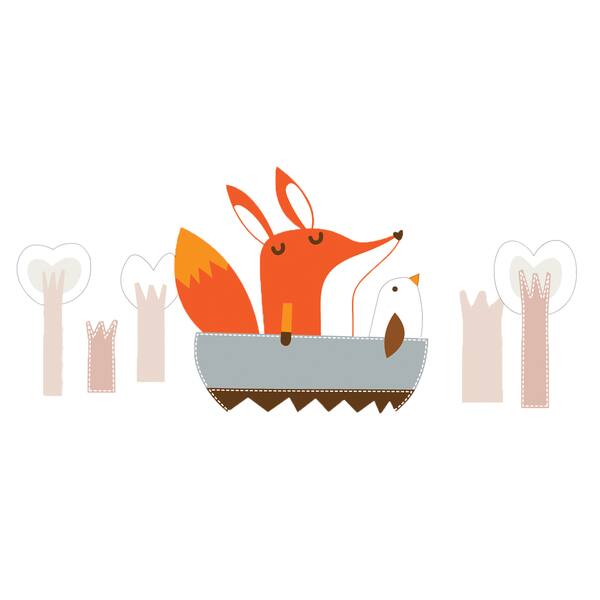 slide 2 of 3, South Shore Cotton Candy Orange and Grey Fox In the Forest Wall Decals Set