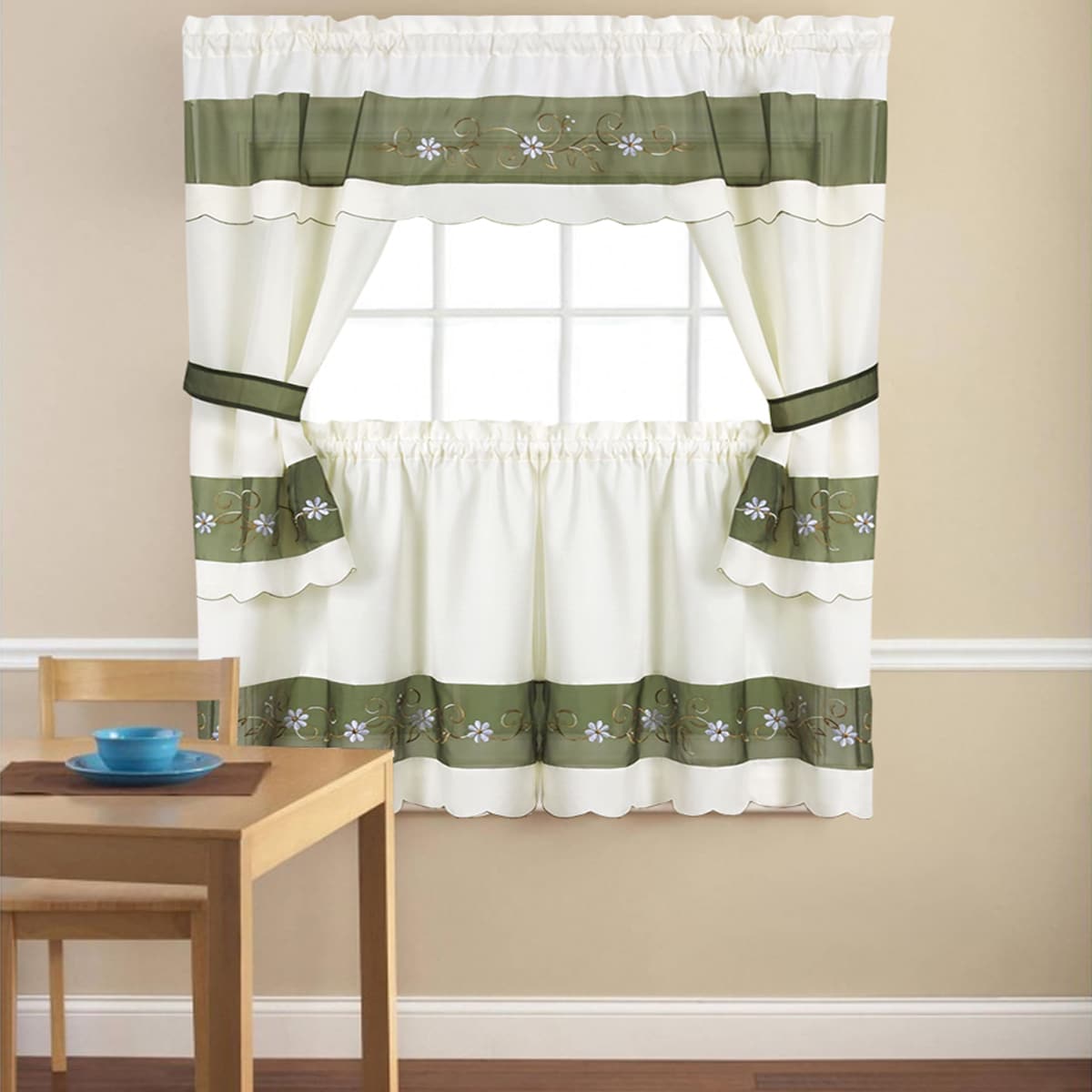 Embroidered Floral 5 Piece Kitchen Curtain Set On Sale Overstock 11855657