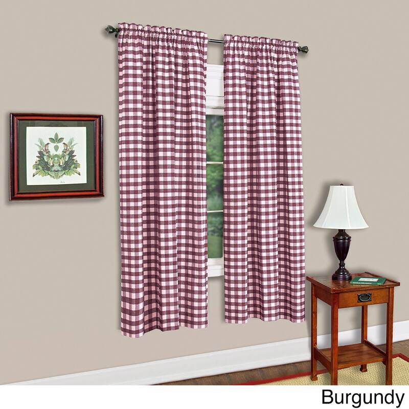 Buffalo Check Assorted Cotton-blended Window Panel - 63x43 - Burgundy - 1 Panel