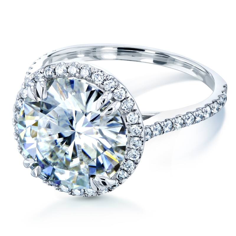 Annello by Kobelli 14k White Gold 5 1/5ct TGW Round Moissanite and Diamond Halo Statement Engagement Ring (HI/VS, GH/I)