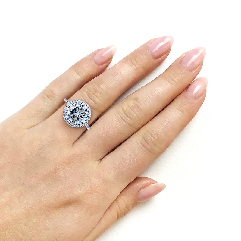 Annello by Kobelli 14k White Gold 5 1/5ct TGW Round Moissanite and Diamond Halo Statement Engagement Ring (HI/VS, GH/I)