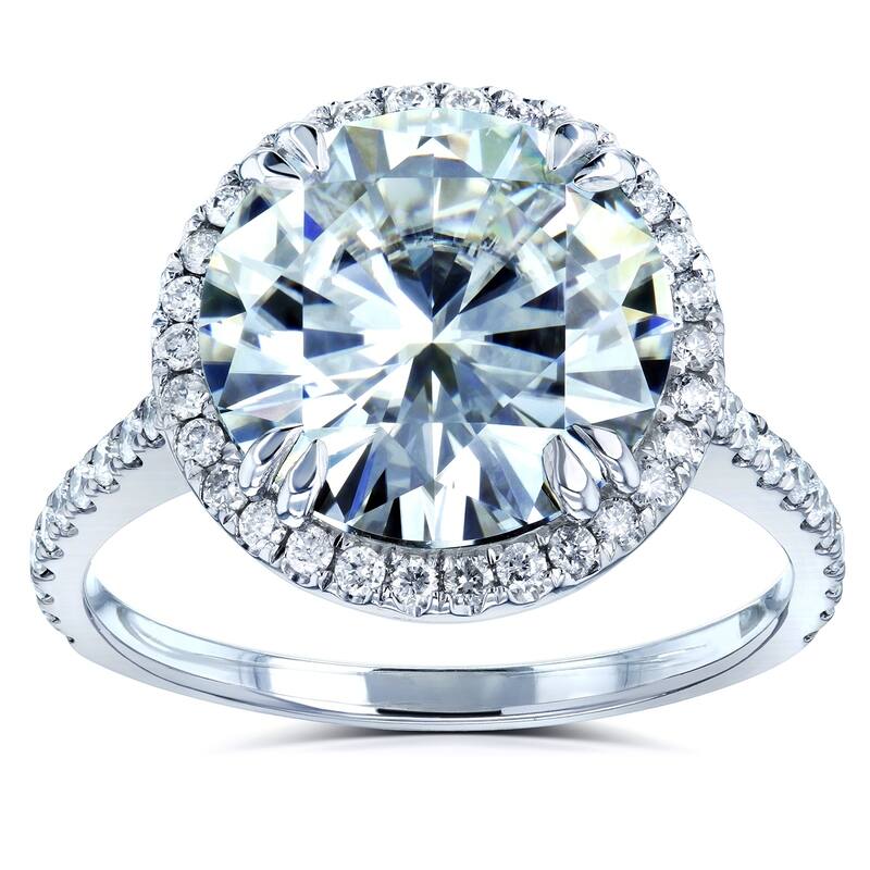 Annello by Kobelli 14k White Gold 5 1/5ct TGW Round Moissanite and Diamond Halo Statement Engagement Ring (HI/VS, GH/I)