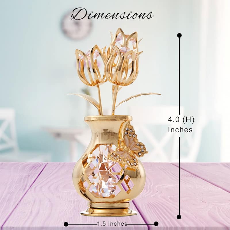 Goldplated Matashi Crystal Tulips with Butterfly in a Vase Tabletop Ornament (2 Color Choices)
