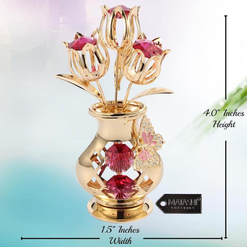 Goldplated Matashi Crystal Tulips with Butterfly in a Vase Tabletop Ornament (2 Color Choices)