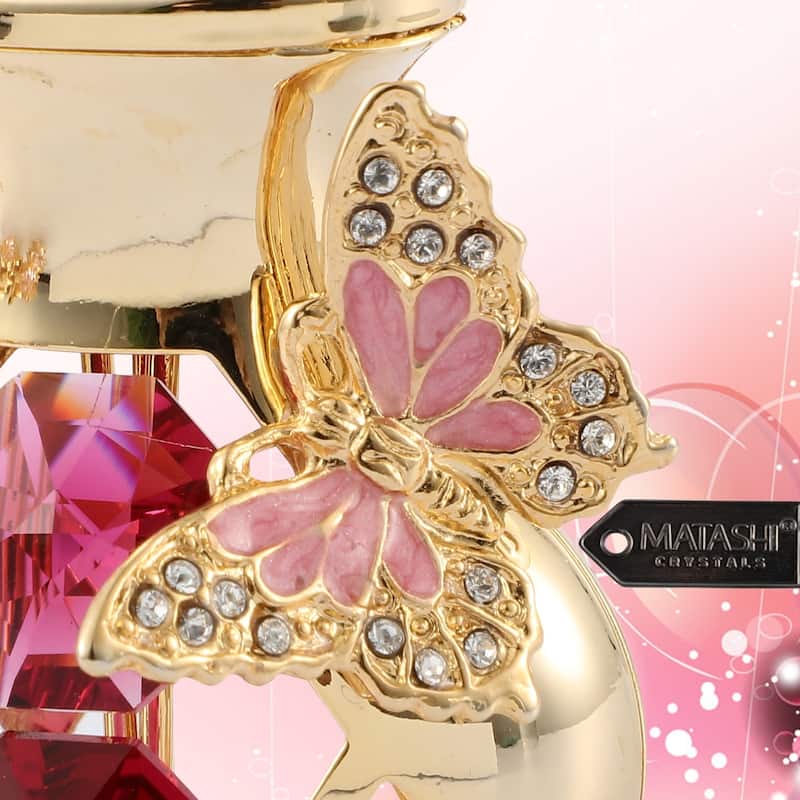 Goldplated Matashi Crystal Tulips with Butterfly in a Vase Tabletop Ornament (2 Color Choices)