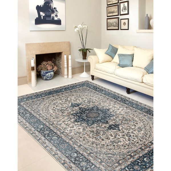 Traditional Oriental Blue High Quality Medallion Design Area Rug - 7'10 x 10' 2