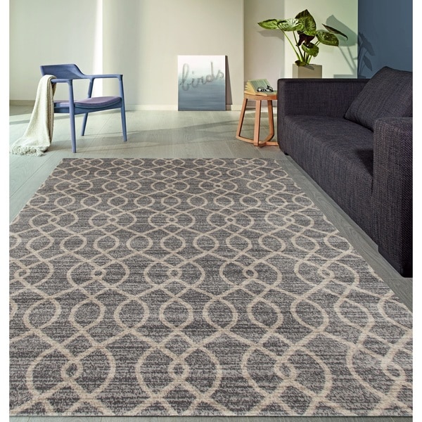 Modern Trellis High Quality Soft Gray Area Rug (7'10 x 10'2) - 7'10" x 10'2"