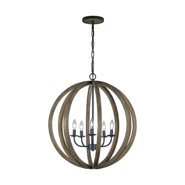 Feiss 5 Light Weathered Oak Wood Antique Forged Iron Chandelier Feiss 5 Light Weathered Oak Wood Antique Forged Iron Chandelier
