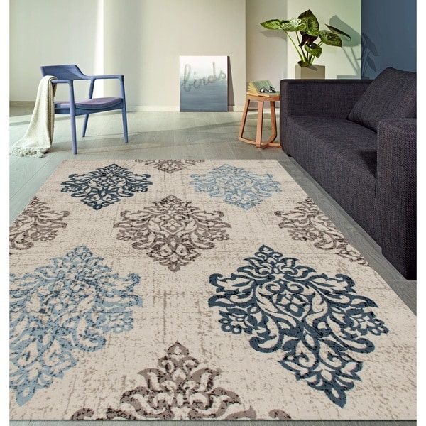 Damask Area Rug 8x10 Ideas Transitional Damask High Quality Soft Blue Area Rug 7 10 X 2