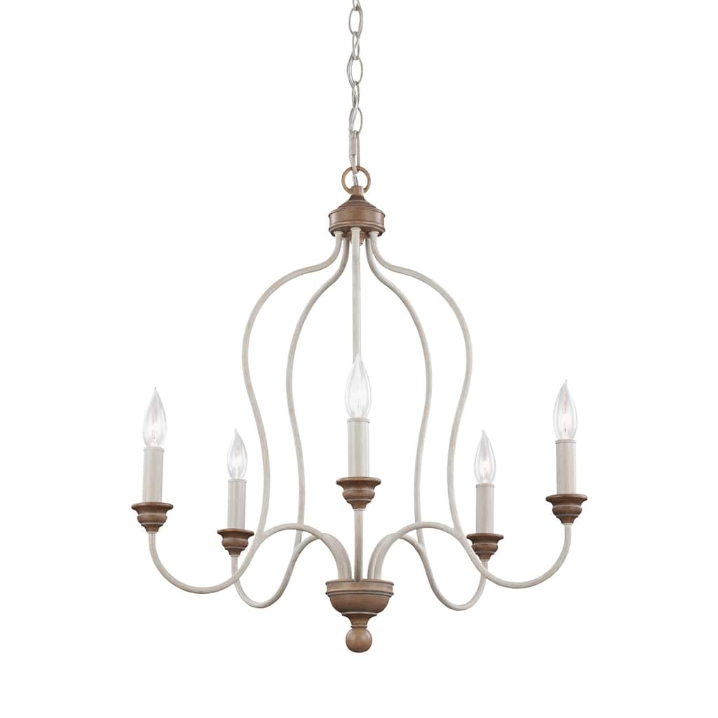 Feiss 5 Light Chalk Washed / Beachwood Chandelier