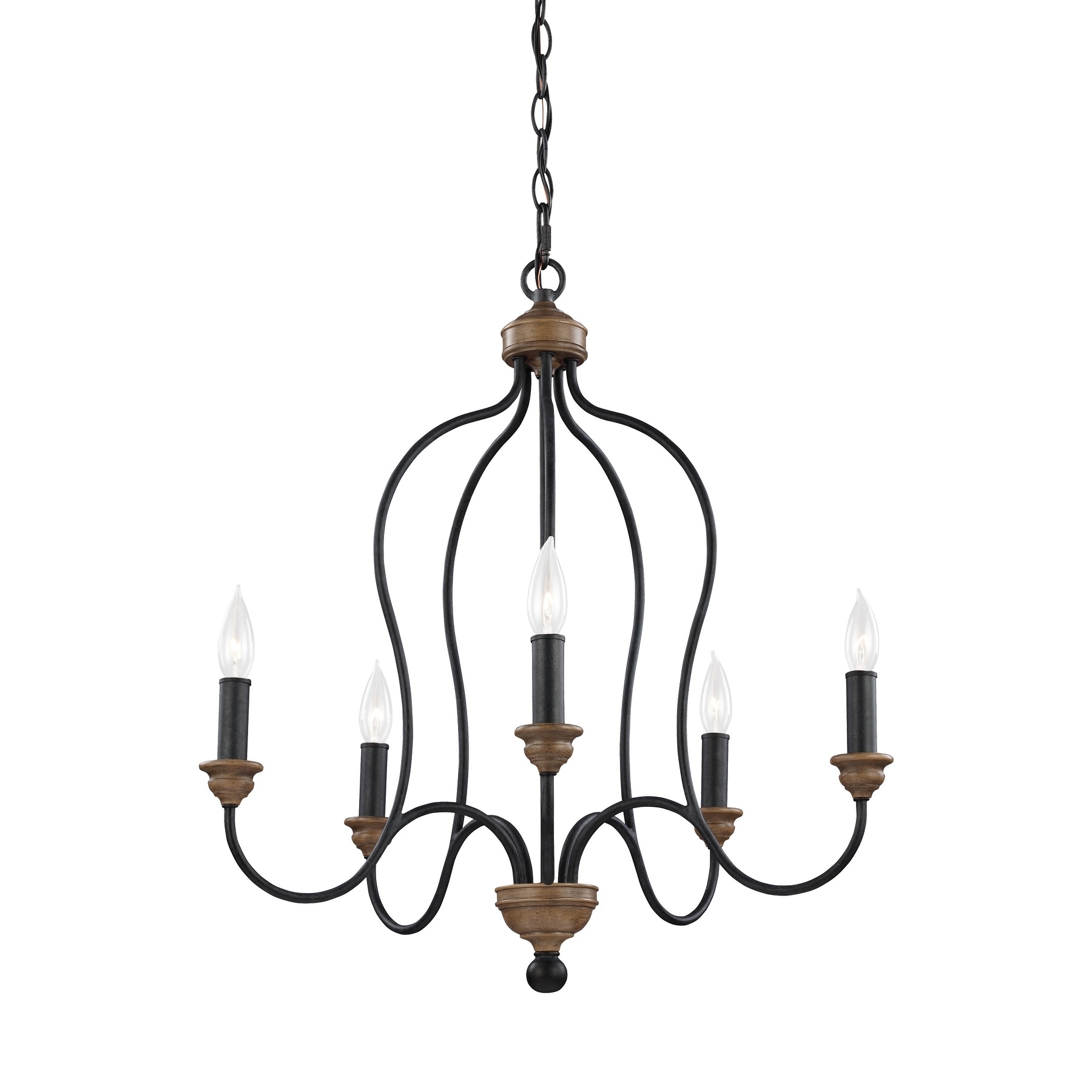 Feiss 5 Light Dark Weathered Zinc / Weathered Oak Chandelier (5 - Light Chandelier) - Chandeliers For Bedrooms by Overstock.com