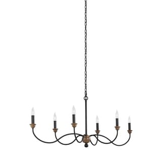 Feiss 6 Light Dark Weathered Zinc / Weathered Oak Chandelier