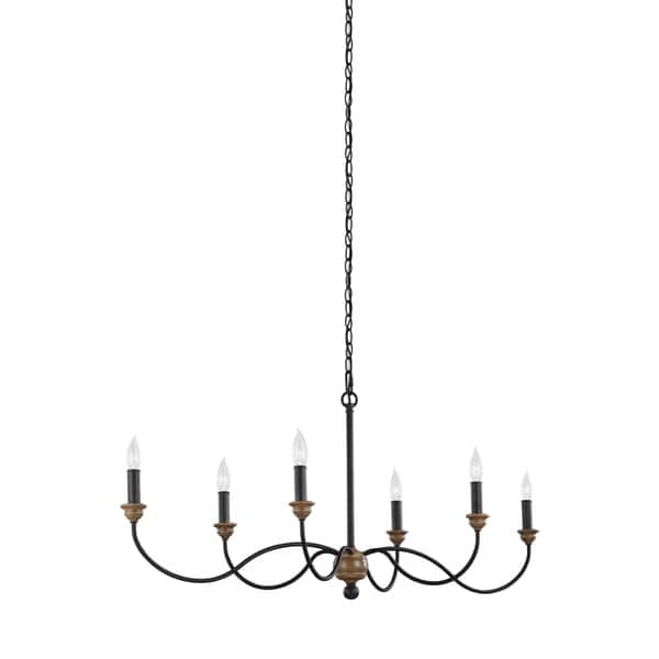 slide 1 of 1, Feiss 6 Light Dark Weathered Zinc / Weathered Oak Chandelier