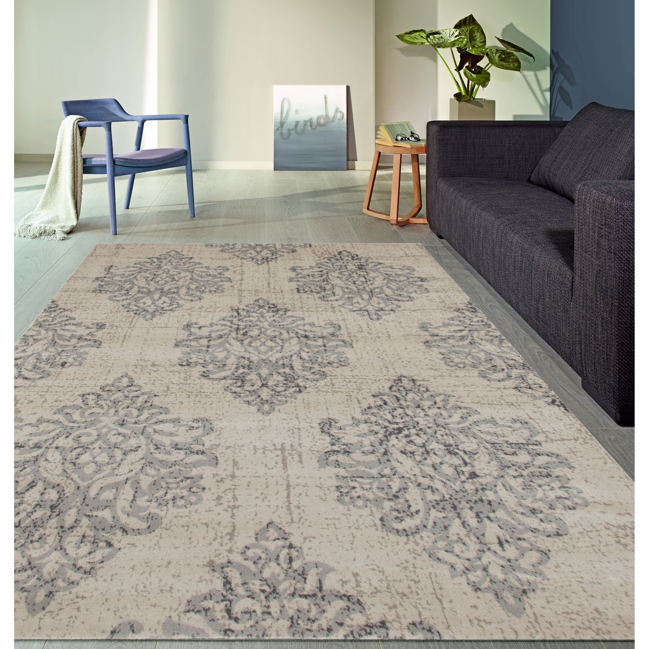 Shop Transitional Damask High Quality Soft Gray Area Rug - 5'3" x 7'3