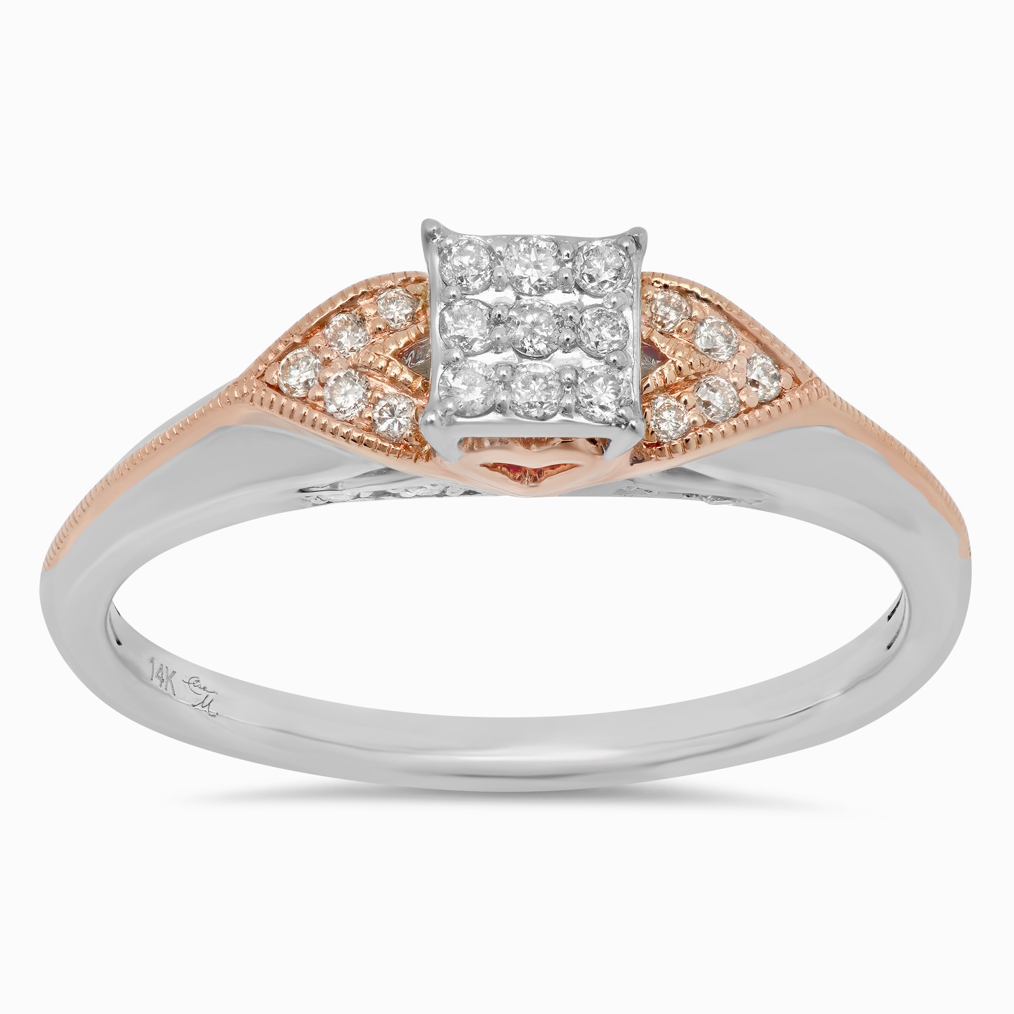 HI Color, SI Clarity 10K Rose Gold 1//4 Carat Moissanite Diamond Square-Shape Wedding Band Engagement Ring