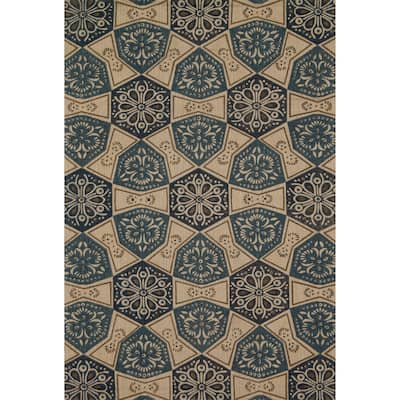 Printed Flatweave Brooke Natural/ Blue Rug